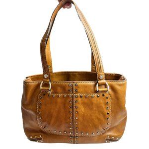 Michael Kors Vintage Astor Hand Bag Studded Caramel Purse Leather